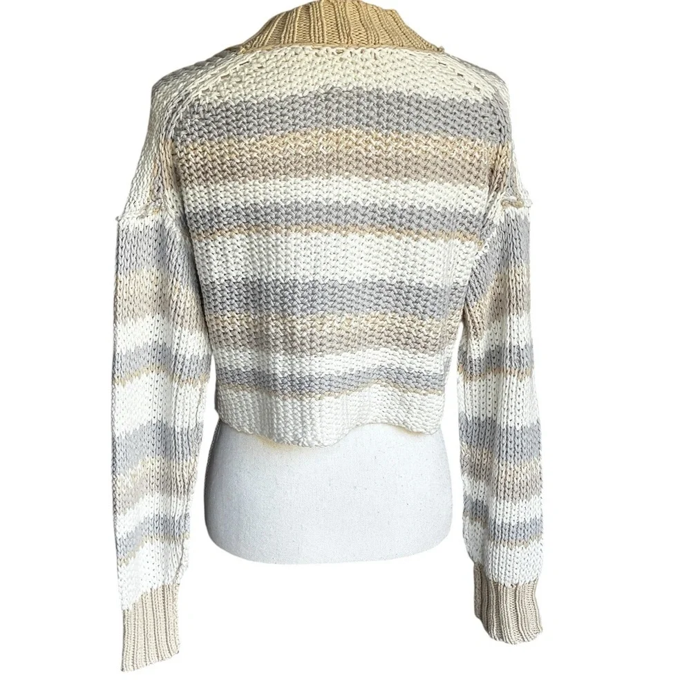 Free People Devon Cropped Sweater Gravity Combo Gray Cream Striped XS